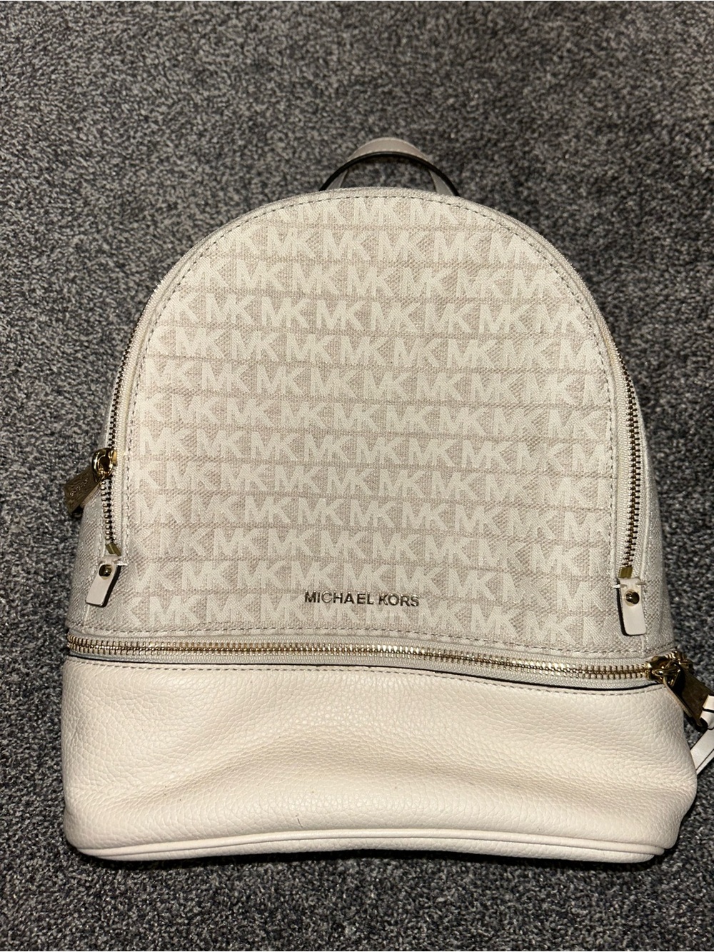 Michael Kors Cream and White Signature Logo Backpack